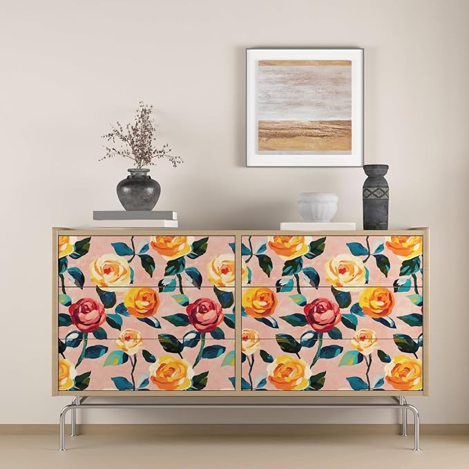 Watercolor Boho Floral Peel and Stick Wallpaper 17.5" 118",Colorful | Self Adhesive/Removable/Waterproof/Thick Vinyl Contact Paper for Bathroom Bedroom Shelf Cabinet Drawer,Prepasted,Easy Peel
