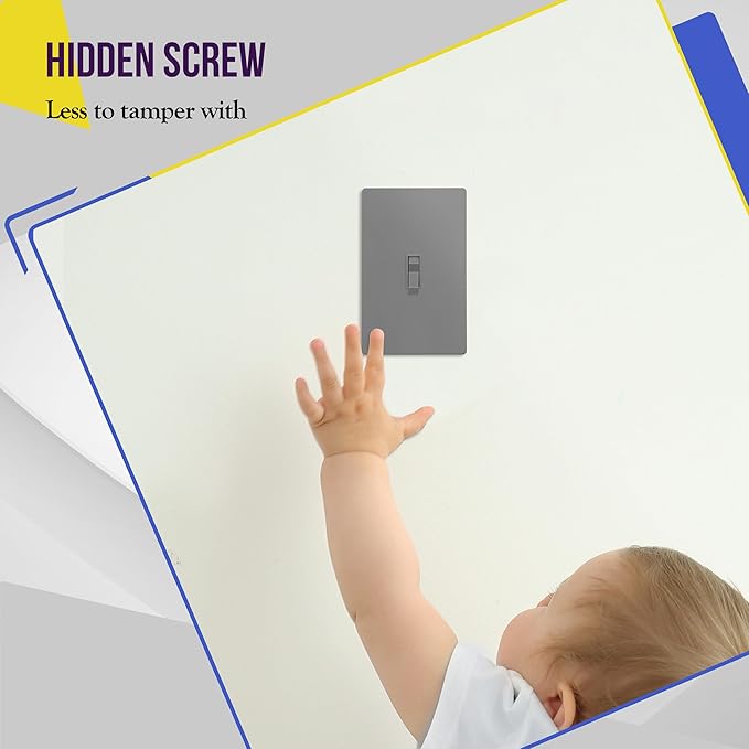 ENERLITES Screwless Toggle Switch Wall Plate, Child Safe Light Switch Cover, Standard Size 1-Gang 4.68" x 2.93", Unbreakable Polycarbonate Thermoplastic, UL Listed, SI8811-GY5P, Glossy, Gray, 5 Pack