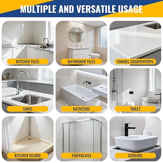 Porcelain Repair Kit White,Tub Chip and Bathtub Repair Kit for Chips, Cracks, Scratches, Rust, Holes on Tubs, Sinks, Tiles, Toilet, Ceramics, Fiberglass, Enamel, Acrylic