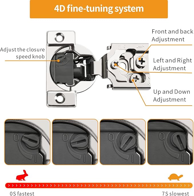 Chibery 60 Pack 3/4" Overlay 4D Soft Close Concealed Hinges for Face Frame Door, Adjustable Closing Speed, Smooth Slow Self Close Hinges, Satin Nickel, 105° Open Angle Stainless Steel Cabinet Hinges