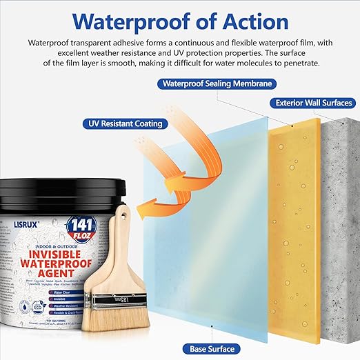 Transparent Waterproof Sealant, 141 Oz Invisible Waterproof Agent, Transparent Waterproof Coating for Roof Repair, Walls, Window, Bathroom, Kitchen, Water-Based Clear Sealant, Indoor & Outdoor