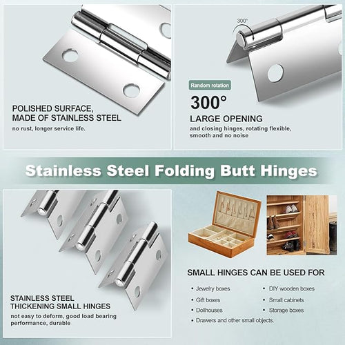 14 Sets Small Hinges with Screws, Stainless Steel Jewelry Box Hardware Hinges Silver, 1 Inch Mini Hinges for Wooden Box, Miniature Folding Butt Hinges, Small Hinge Metal