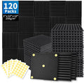 Focusound 120 Pack Acoustic Foam Panels 1" x 12" x 12" Sound Proof Foam Panels Soundproofing Noise Cancelling Wedge Panels for Home Office Recoding Studio with 600 PCS Double-Side Adhesive