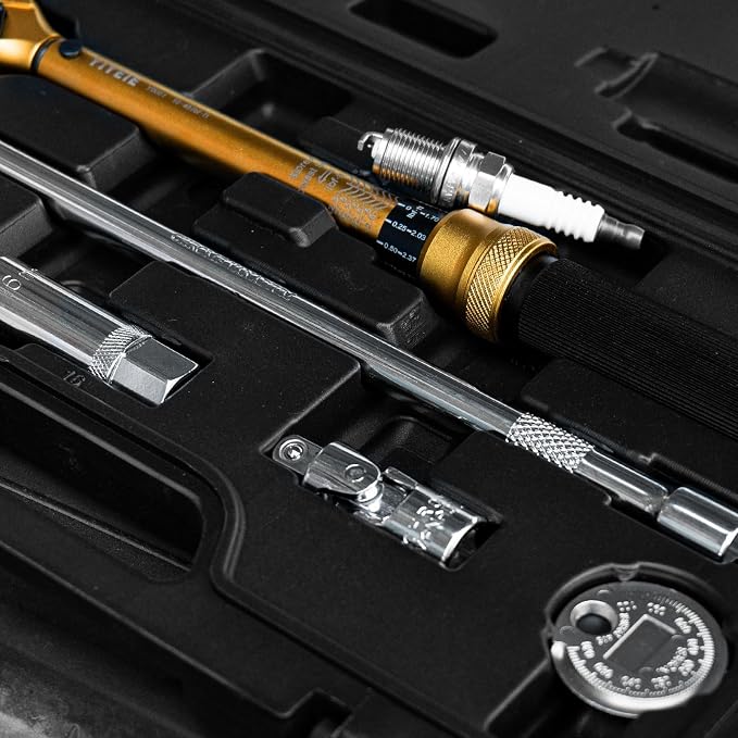3/8-Inch Drive Torque Wrench Set, 5-50 FT.LB(6.8-67.8 Nm), Magnetic Spark Plug Socket Set, 12-Point Sockets 14mm & 16mm, Spark Plug Gap Tool, ±3% Accuracy, 72-Tooth Torque Wrench for Motor, Car Repair