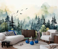 Jdayda Green Forest Woodland Wallpaper Mural Large Art Wall Decorative | 170"x120" Not Self-Adhesive Mural for Bedroom Living Room