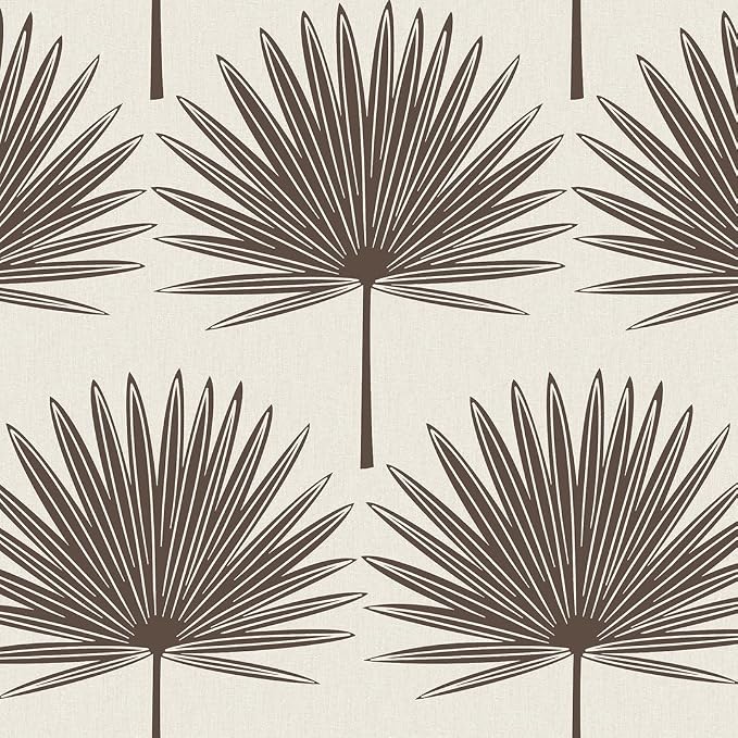 Tempaper Dark Cocoa & Cream Stamped Palm Removable Peel and Stick Boho Wallpaper, 20.5 in X 16.5 ft, Made in The USA