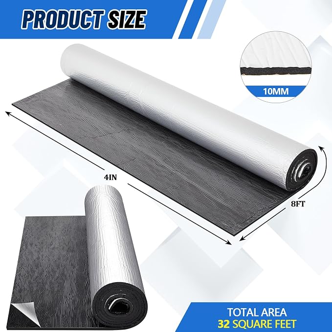 47" x 96" Thermal Sound Deadening (10MM 394MIL) Automotive Heat Shield Reflective Insulation Mat Vehicle Car Truck SUV RV Engine Bay: Firewall Noise Reduce Heavy Duty Self-Adhesive DIY