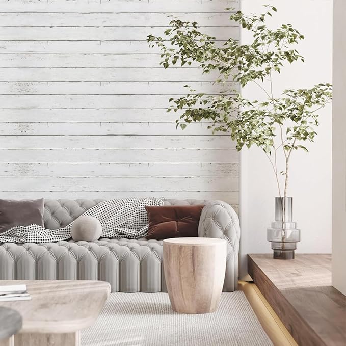 Shiplap Peel and Stick Wallpaper, Contact Paper for Classroom Home Decor | 17.7"x275" Removable Self-Adhesive White Wood Plank Film, Farmhouse Decor for Bulletin Board Desk Cabinet & Home Renovation