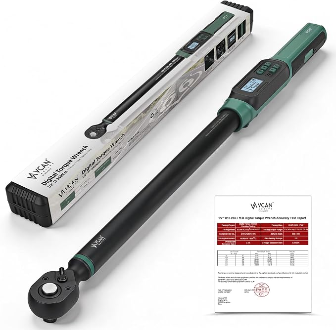 26-inch Heavy Duty 1/2 Torque Wrench Digital (12.5-250.7 Ft-lbs)±2% High accuracy Digital Torque Wrench 1/2 Drive with Buzzer&Colorful LED Indicator for Car &Trucks Tire Repaird&large machinery Repair