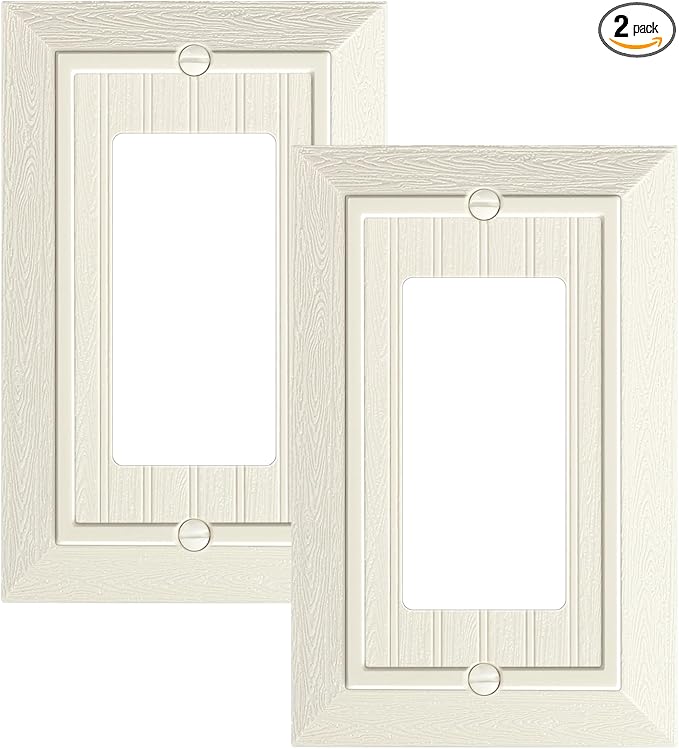 2-Pack Classic Beadboard Decorator Wall Plate Cover, Light Almond Decorative Switch Plates and Outlet Cover, Durable Unbreakable Polycarbonate Wall Plate for Electrical Outlet, Receptacle, GFCI Outlet