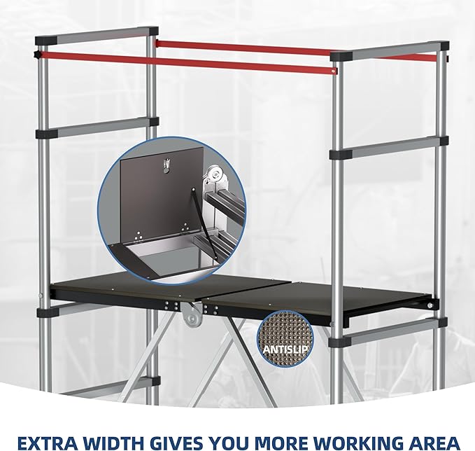 APARECIUM 12’ Aluminum Scaffolding, Foldable Scaffolding Ladder, Multipurpose Rolling Scaffolding Work Platform, Scaffold Tower, Ladder Stool Work Bench, Adjustable Work Platform, 330 Lbs Duty Rate