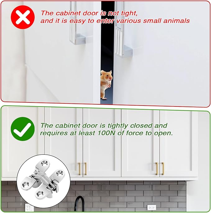 4 Pack Stainless Steel 180 Degree Hidden Hinges for Doors & Cabinets - Invisible Cross & Swing Hinges