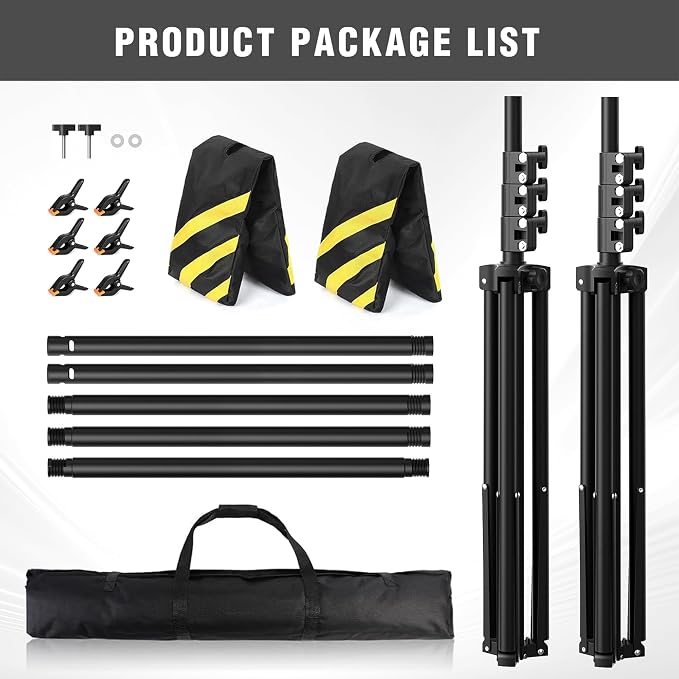 Backdrop Stand for Parties 10 x 8.5 FT, Heavy Duty Photography Backdrop Stand for Events, Video Shooting, Portable Photo Background Stand with Carry Bag, Sandbags, Spring Clamps