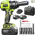 1032 ft-lbs(1400N.m) 1/2 Inch Cordless Brushless Impact Wrench | Includes 2x4.0Ah batteries and fast charger with 11pc tire repair kit, 3-speed, auto-stop, LED light, for car truck RV mower