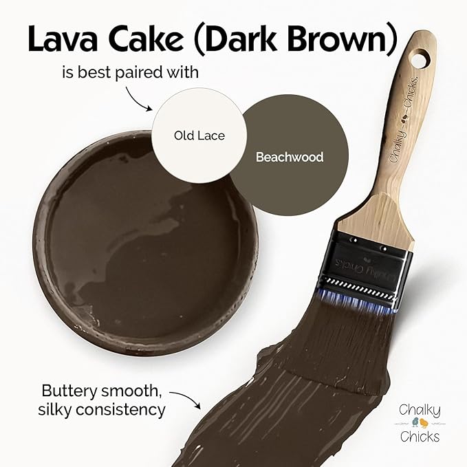 Chalky Chicks 8 Fl Oz Matte Lava Cake (Dark Brown) Chalk Paint for Furniture Without Sanding - No Prep Furniture Paint No Sanding All in One for Crafts, Wood,Walls, Cabinet, Metal, Dresser, Farmhouse