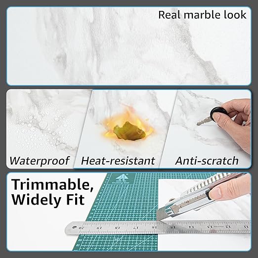 Art3d Peel and Stick Floor Tile, 30-Pack 12 x 12in. Covers 30 Sq.ft, Waterproof Vinyl Flooring Tiles Self Adhesive for Kitchen, Bathroom & Bedroom - White & Beige Marble (15 Tiles per Color)