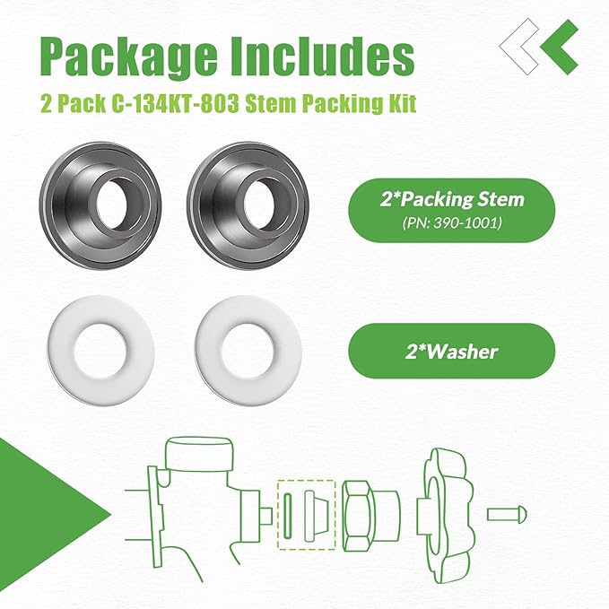 C-134KT-803 Stem Packing Replacement Kit for C-134 C-135 C-144 C-154 C-434 and P-164 Wall Hydrant, for C-108 Hot and Cold Water Faucet (2 Pack)