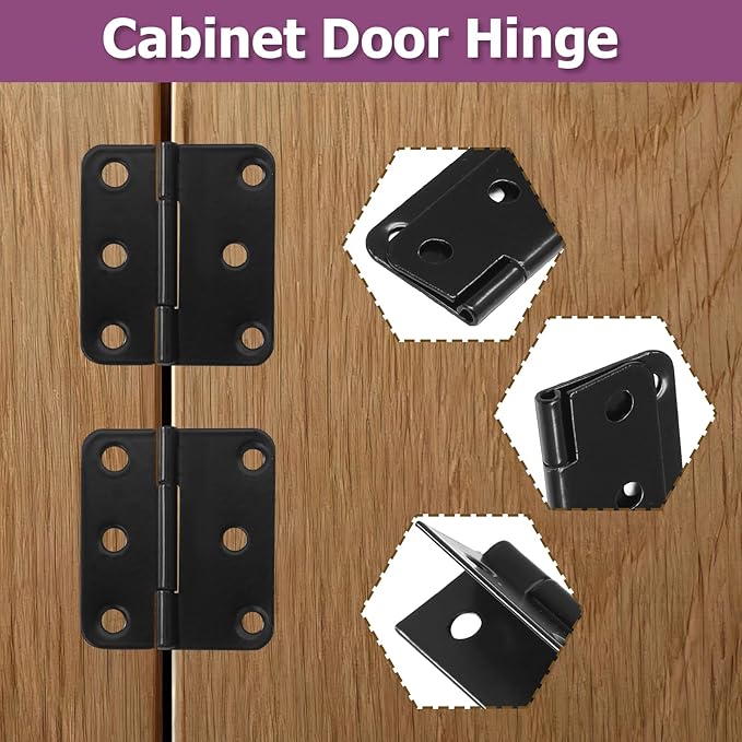 24pcs Butt Hinges Black Door Hinges, 1.5" x 1.3" Cabinet Door Hinge, Flat Folding Box Hinges for Jewelry, Wooden Box, Small Cupboard Furniture Hinges
