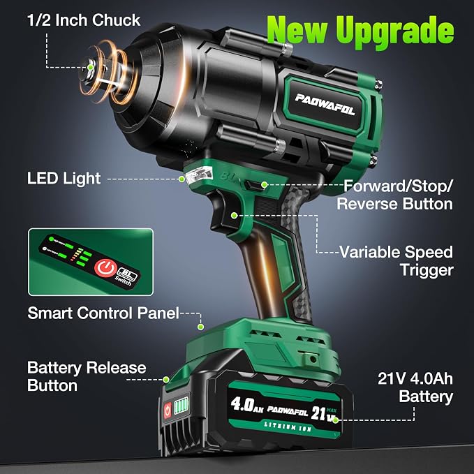 2026 New Upgrade 900ft-lbs(1200N.m) Impact Wrench, High Torque 1/2 Impact Gun with 21V 2x4.0AH Battery, Fast Charger & 5 Sockets, 3500IPM Brushless Impact Driver for Home Car Truck Tires