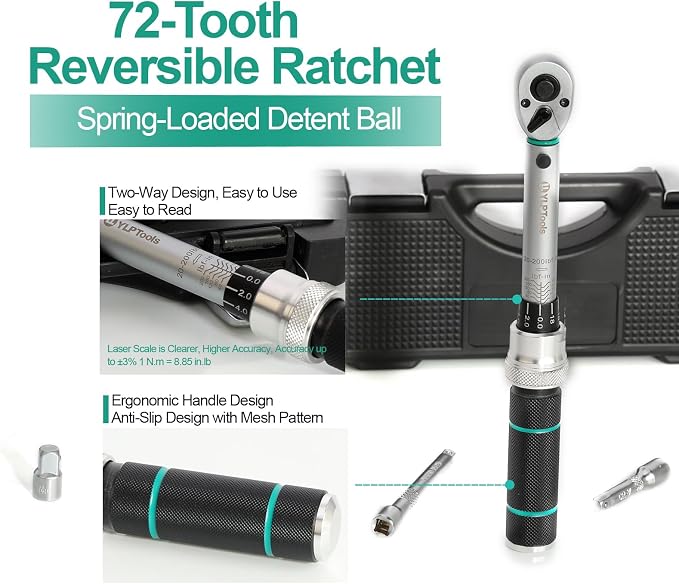 3-Piece Click Torque Wrench Set – 1/4", 3/8", 1/2" Drive, ±3% Accuracy, 72-Tooth Ratchet, Dual-Direction, Chrome Vanadium Steel, Includes Storage Cases