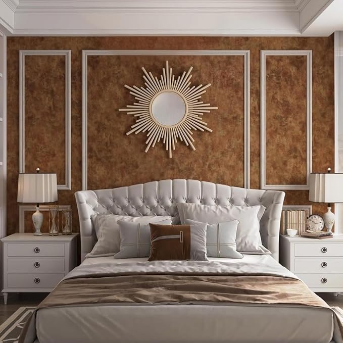 Burnt Orange Wallpaper Copper Wall Paper Peel and Stick Modern Mid Century Wallpaper Gold/Brown Metallic Wall Covering Industrial Concrete Cement Vinyl Wrap 48"x118" for Bedroom Bathroom Kitchen