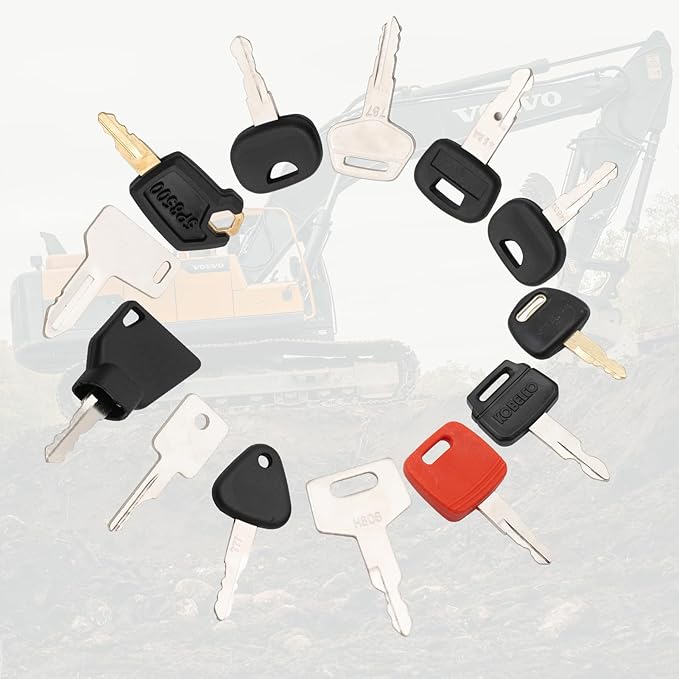 MMS Heavy Equipment Key Set Replacement for Bobcat Volvo Cat Komatsu Kubota and More, Contractors Equipment Multi Keys fit Common Equipment