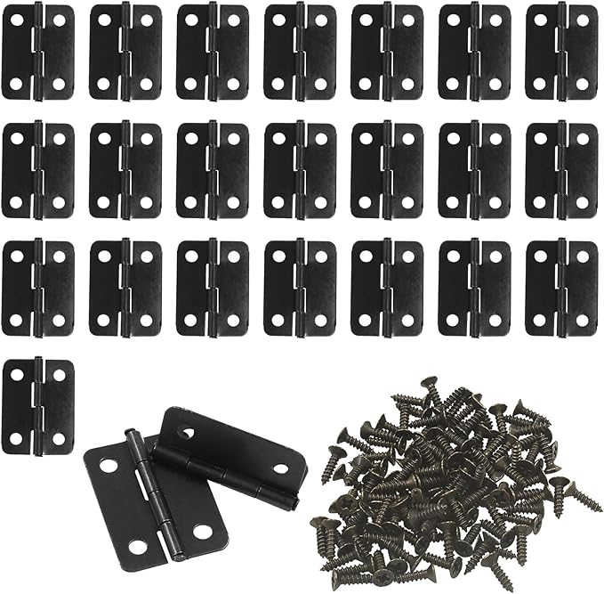 Murtenze 24Pcs Black Butt Hinge, 1 inch x 3/4 inch Metal Foldable Door Hinges for Cabinet Door Closet, Stylish and Durable with Screws