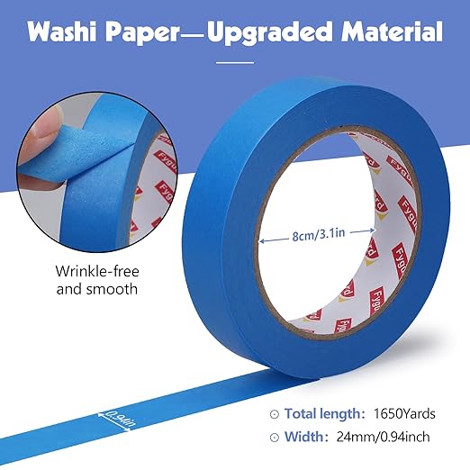 30Rolls Blue Painters Tape 1 Inch Wide 0.94In x 1650 Total Yards Bulk Blue Masking Tape, Heat Resistant Washi Tape for Wall Painting DIY Projects, Sharp Lines