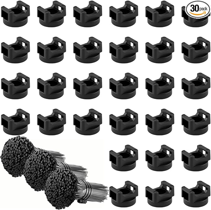 30 Pcs Magnetic Zip Tie Mounts with 300 Cable Ties Magnetic Cable Clips Magnet Cable Holder and Wire Holder for Cable Management Home Office Garage Marine Electrical Wiring (22mm)