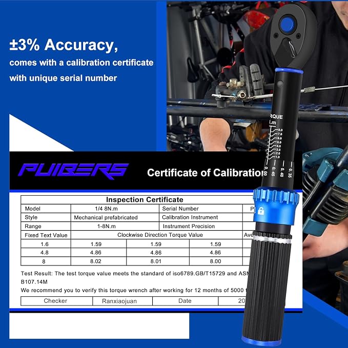 1/4" Drive Small Torque Wrench 1-8 Nm (8.85-70.8 in lb) ±3% Precision, Dual-Direction 72-Tooth Click Low Torque Wrench for Bicycle, Electronics, Small Engine Repair, and Delicate Fasteners