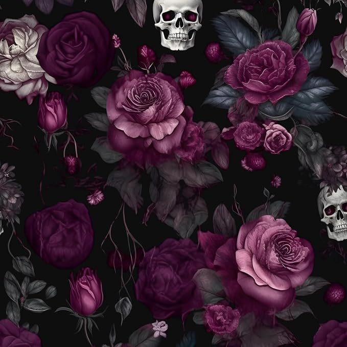 ILHIIOR Black Floral Gothic Peel and Stick Wallpaper 17.5 x 78 Inches | Leaf Removable Self Adhesive Waterproof Contact Paper, Renter Friendly Decor for Cabinets, Drawers & Bedroom Walls