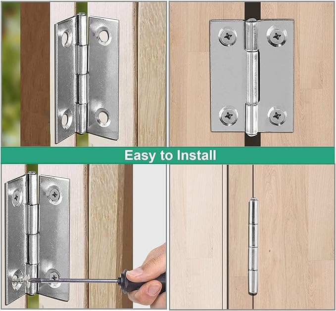 Biaungdo 3 Inch Butt Hinge, Stainless Steel Folding Butt Hinges, Cabinet Mini Hinges Small Box Hinges Door Hinge Rectangle, Pack of 10