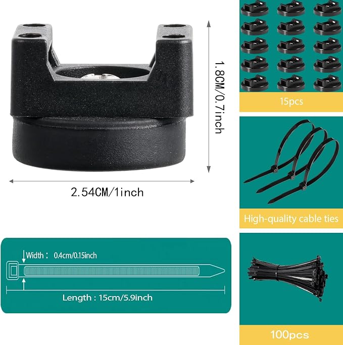 15 Pcs zbab1 Magnetic Zip Tie Mount Base, 35LBS Strong Magnetic Wire Holder & Cable Clips,Magnetic cable management for cars, offices, homes, and boats Diameter 25mm