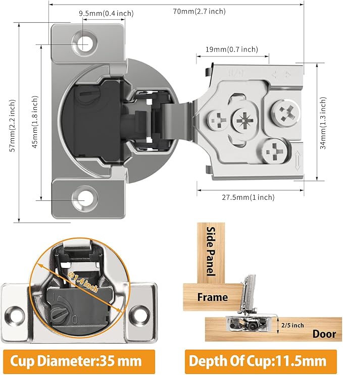 Chibery 10 Pack 5/8" Overlay 4D Soft Close Concealed Hinges for Face Frame Door, Adjustable Closing Speed, Smooth Slow Self Close Hinges, Satin Nickel, 105° Open Angle Stainless Steel Cabinet Hinges