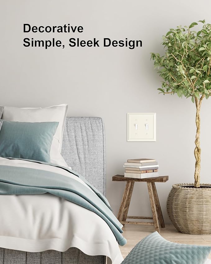 2-Pack Double Toggle Light Switch Cover Plate, Durable Natural Bamboo Fiber Decorative Switch Plate Covers, Light Almond 2 Gang Wall Plate, Corrosion Resistant