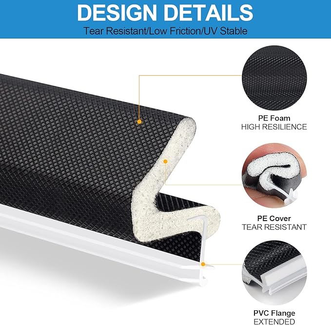 Extra Long Kerf Weather Stripping Door Seal for Large Gaps and Easy Installation (19.7FT, Black)