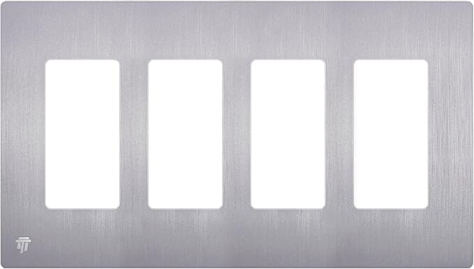 ENERLITES Elite Series Screwless Decorator Wall Plate Child Safe Outlet Cover, Gloss Finish, Size 4-Gang 4.68" H x 8.30" L, Unbreakable Polycarbonate Thermoplastic, SI8834-BSV, Brushed Silver