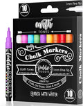 Loddie Doddie Liquid Chalk Markers - Pack of 10, Earth Tones, 1mm Tip - Chalk Pens for Blackboard Art - Non-Toxic Low-Odor Ink - Window Markers for Glass Surfaces