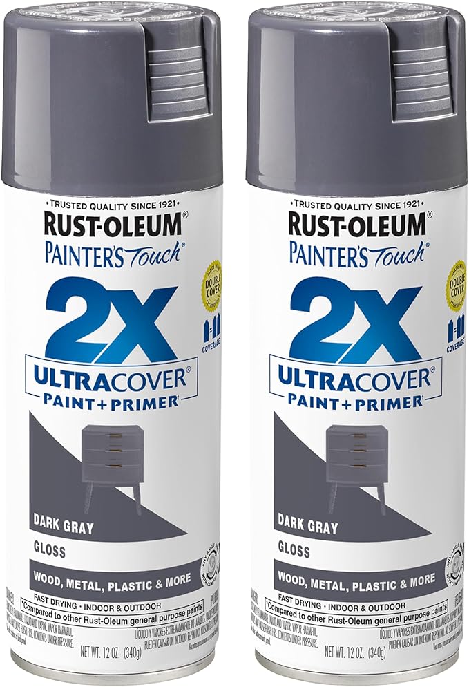 Rust-Oleum 334031-2PK Painter's Touch 2X Ultra Cover Spray Paint, 12 oz, Gloss Dark Gray, 2 Pack