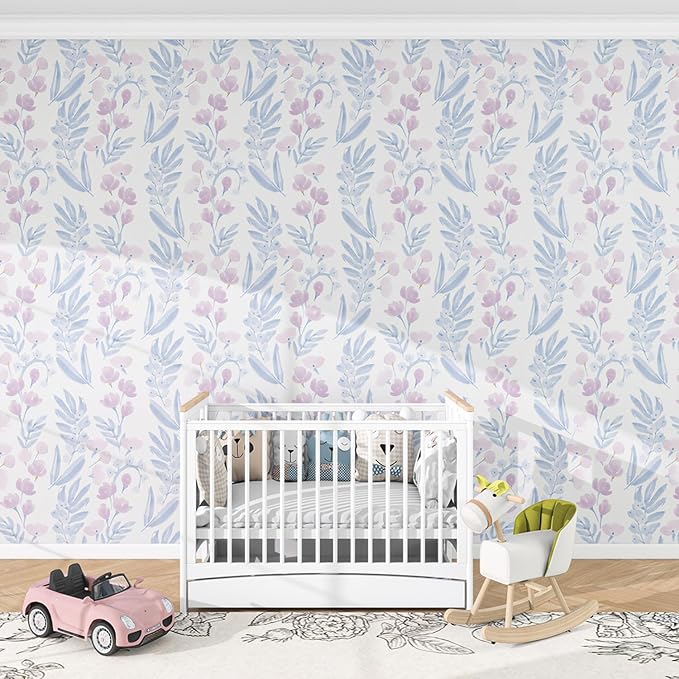 Floral Peel and Stick Wallpaper, Purple, 17.7"x393" | Self-Adhesive, Vinyl, Removable, Boho Contact Paper, Flower Wall Paper for Bedroom, Living Room, Bathroom