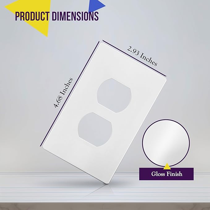 ENERLITES Screwless Duplex Wall Plate, Child Safe Receptacle Outlet Cover, Standard Size, 1-Gang 4.68" x 2.93", Unbreakable Polycarbonate Thermoplastic, UL Listed, SI8821-W, Glossy, White