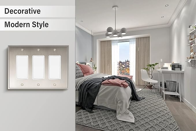 Henne Bery Soft Modern Decorative Wall Plate Switch Plate Outlet Cover (Triple Decorator, Satin Nickel)