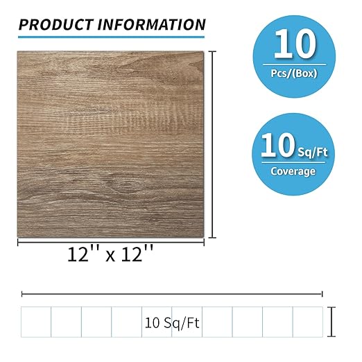 Art3d Peel and Stick Vinyl Floor Tiles 10-Pack 12 x 12 inch, Self Adhesive Waterproof Flooring Wood Planks for Kitchen, Dining Room, Bedrooms, Cover 10 Sq. Ft, Light Brown Ash