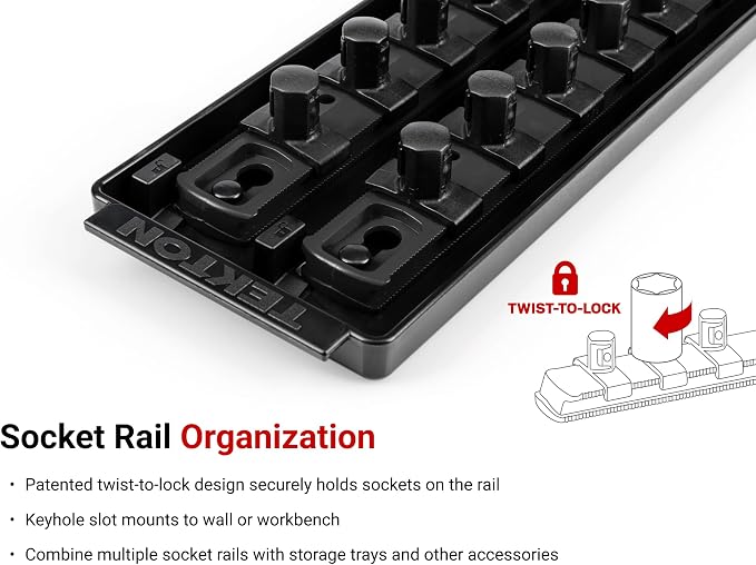 TEKTON 1/2 Inch Drive 6-Point Socket Set, 16-Piece (3/8 - 1-5/16 in.) | SHD92001 | (3/8 - 1-5/16 in.), Shallow, Socket Rail
