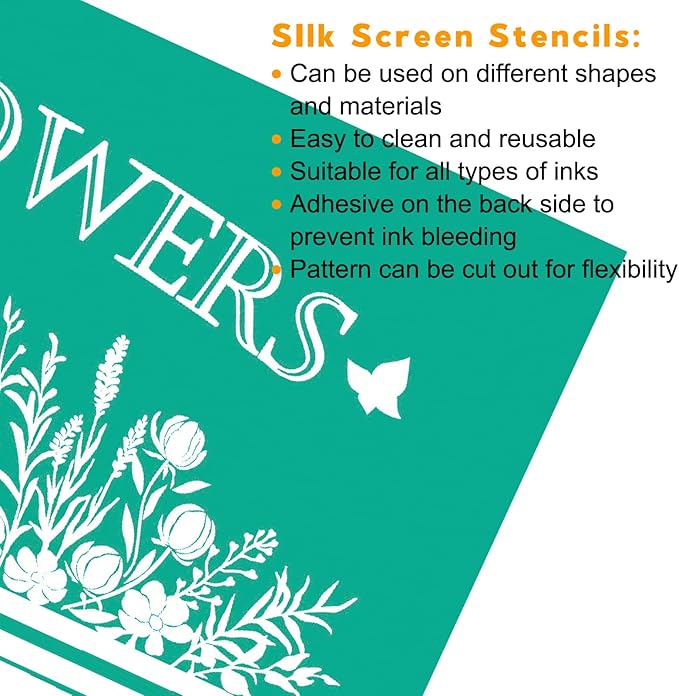 Fresh Flowers Farmers Market Stencil, Chalk Paste Screen Transfer, Reusable Self-Adhesive Screen Printing Stencils for Wood, Fabric, Pillows, Walls DIY Home Decor