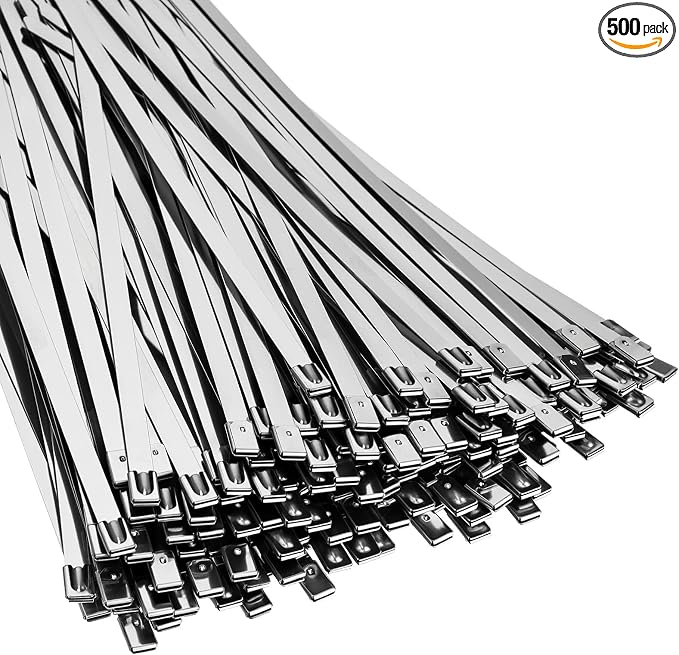 LEIFIDE 500 Pcs Metal Zip Ties 304 Stainless Steel Zip Ties Heavy Duty Self Locking 220 Pound Tensile Strength Cable Suitable for Exhaust Wrapping Fence Outdoor Workshop Canopy (0.31 x 11.8 Inch)