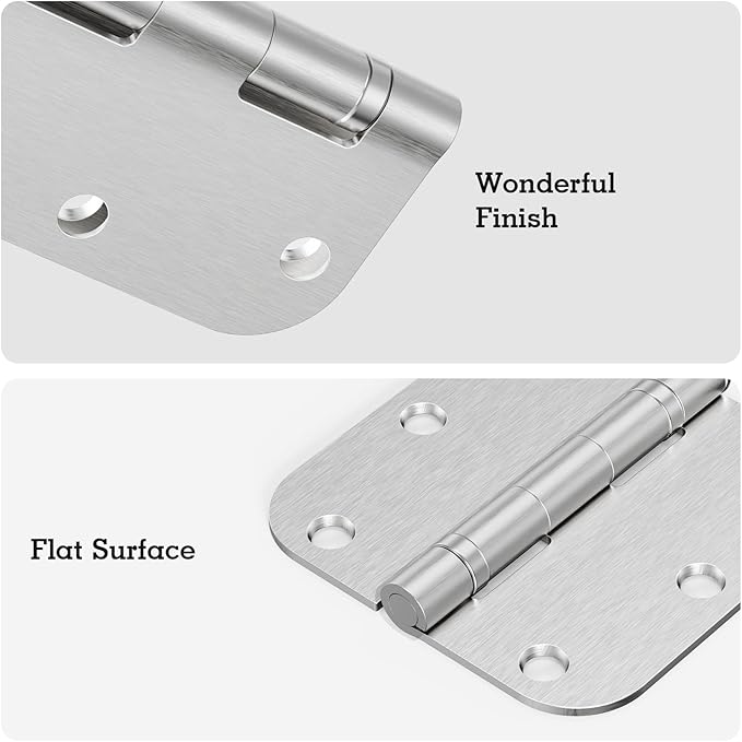 12 Pack Brushed Nickel Hinges 3.5 Inch X 3-1/2" 5/8"Radius Durable No Squeak Rounded Interior Exterior Integral Ball Bearing Door Hinges for Flat Bifold Office Bedroom Dorm Indoors New Home Essentials