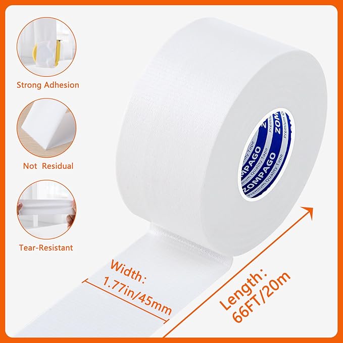 ZOMPAGO White Window Weather Sealing Tape 1.8in x 66FT, Cloth Draft Stopper for Sliding Door & Gap Filler, Strong Adhesive Window Seal Tape Air Conditioner Door Weather Stripping Insulation