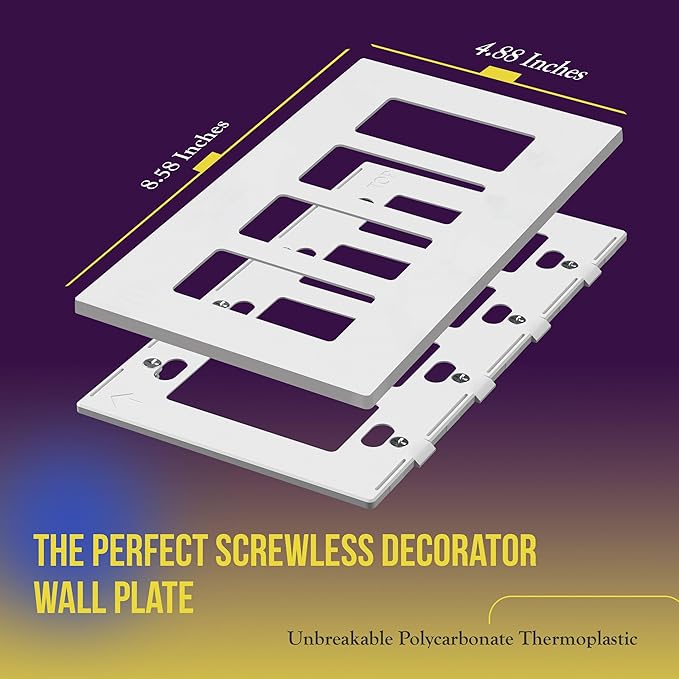 ENERLITES Screwless Decorator Wall Plates Child Safe Outlet Covers, Gloss Finish, Medium Size 4-Gang 4.88" H x 8.58” L, Unbreakable Polycarbonate Thermoplastic, SI8834M-W, White