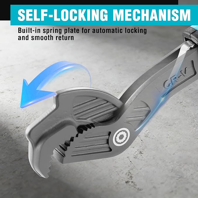 DURATECH 10-Inch Self-Adjusting Wrench, Self-Locking Pipe Wrench | Adjustable Size 9/16"-1-3/8"(15-34mm), Cr-V Steel, Non-Slip TPR Handle, For Home Repair, Mechanic and DIY Projects